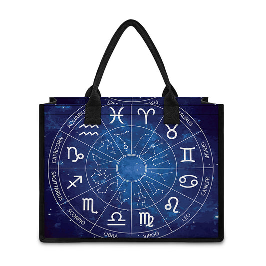 Zodiac Signs Wheel Print Canvas Tote Bag