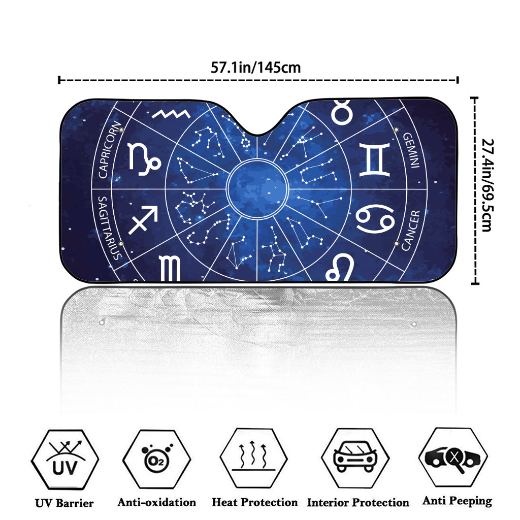 Zodiac Signs Wheel Print Car Windshield Sun Shade