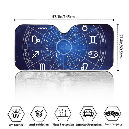 Zodiac Signs Wheel Print Car Windshield Sun Shade