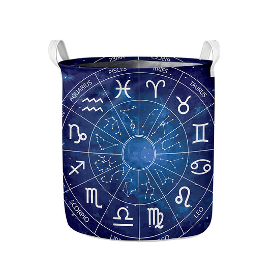 Zodiac Signs Wheel Print Collapsible Laundry Basket