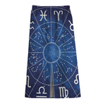 Zodiac Signs Wheel Print Cotton Front Slit Maxi Skirt