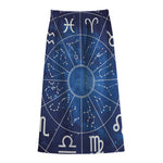 Zodiac Signs Wheel Print Cotton Front Slit Maxi Skirt