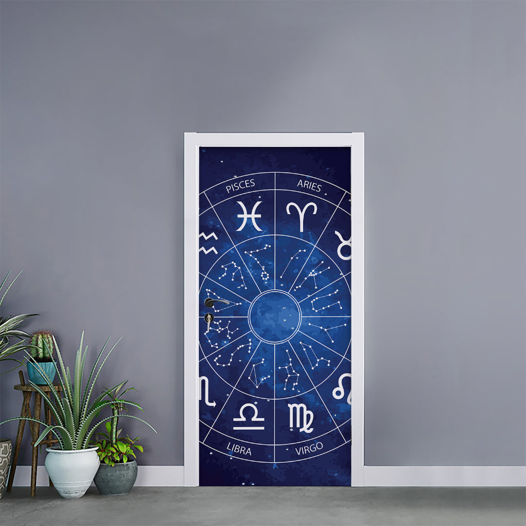 Zodiac Signs Wheel Print Door Sticker