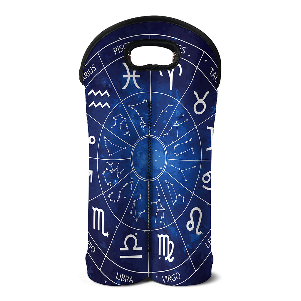Zodiac Signs Wheel Print Double Neoprene Wine Tote