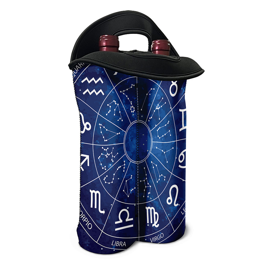 Zodiac Signs Wheel Print Double Neoprene Wine Tote