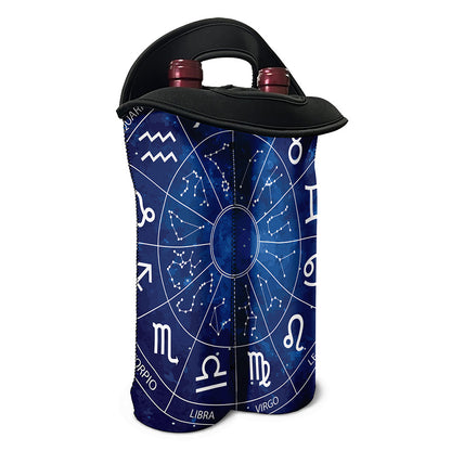 Zodiac Signs Wheel Print Double Neoprene Wine Tote