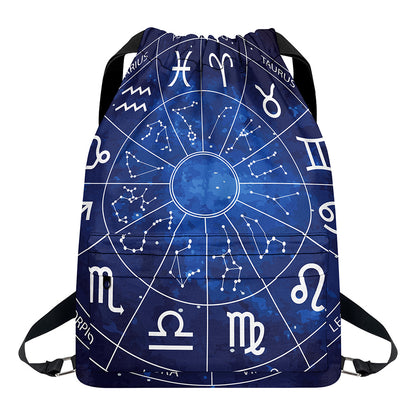 Zodiac Signs Wheel Print Drawstring Backpack