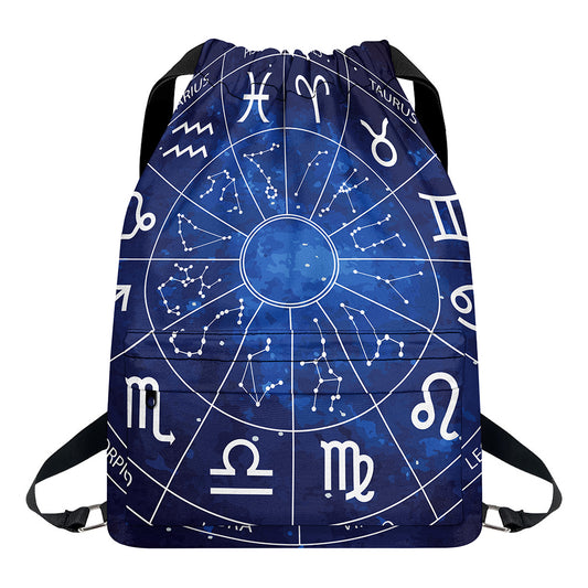 Zodiac Signs Wheel Print Drawstring Backpack