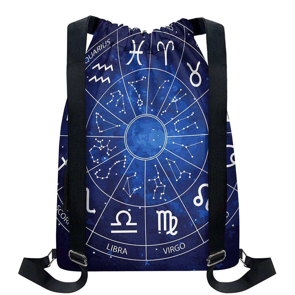 Zodiac Signs Wheel Print Drawstring Backpack
