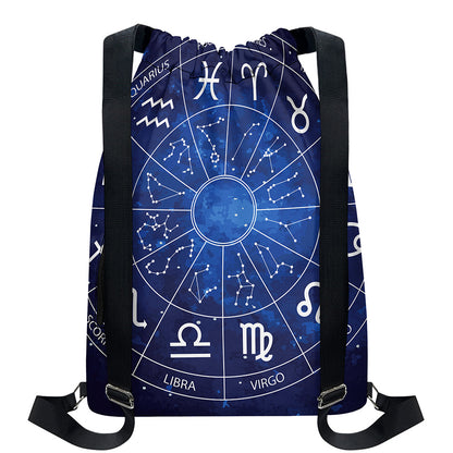 Zodiac Signs Wheel Print Drawstring Backpack