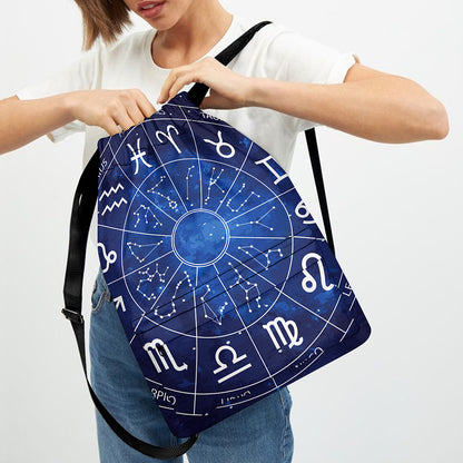 Zodiac Signs Wheel Print Drawstring Backpack