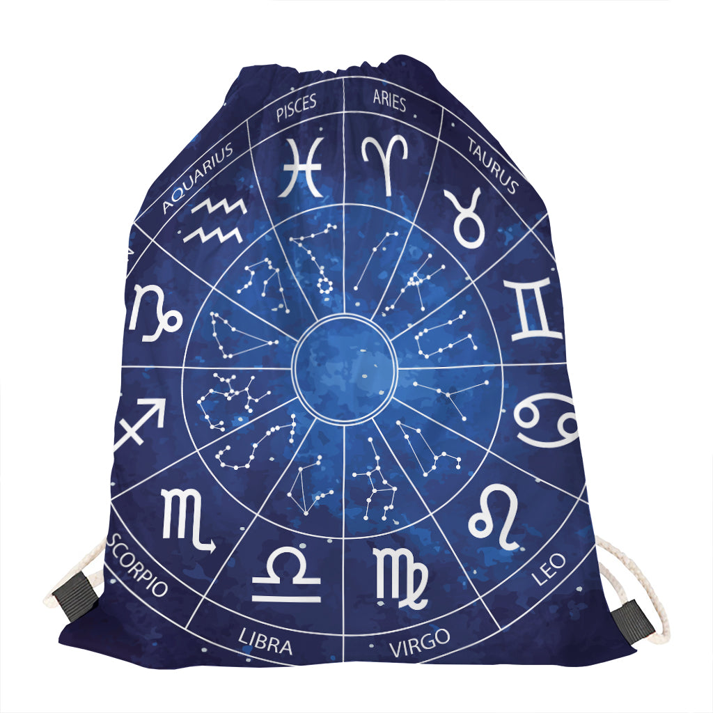 Zodiac Signs Wheel Print Drawstring Bag