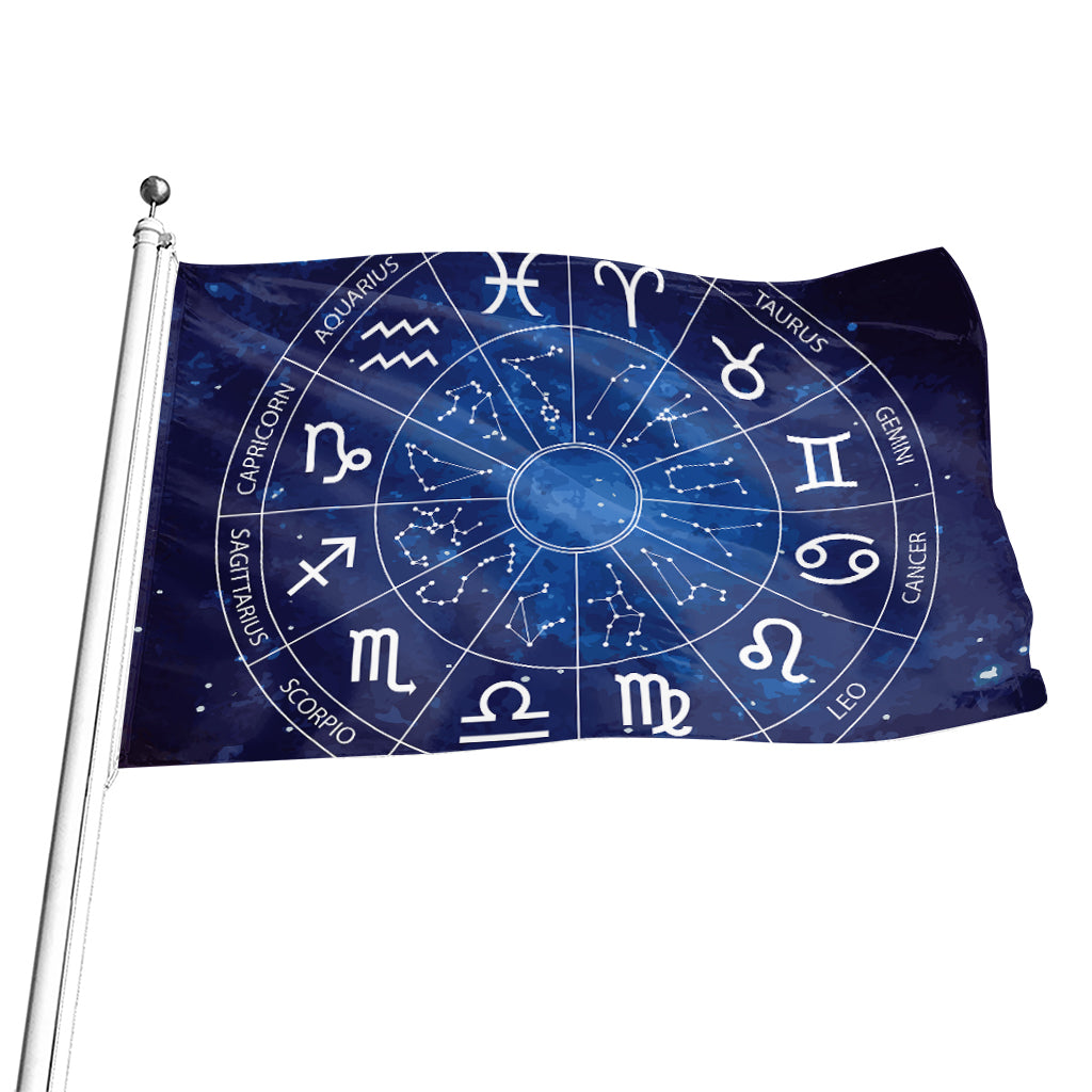 Zodiac Signs Wheel Print Flag