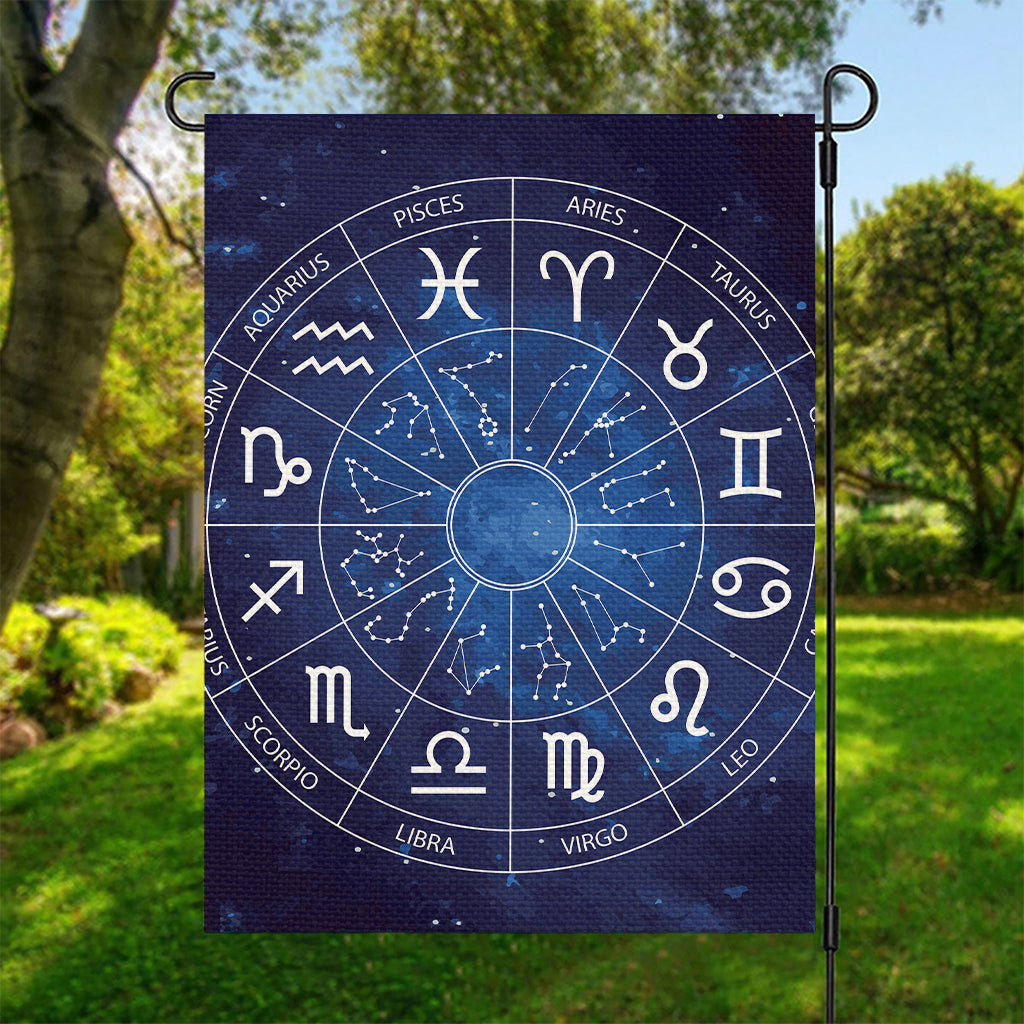 Zodiac Signs Wheel Print Garden Flag