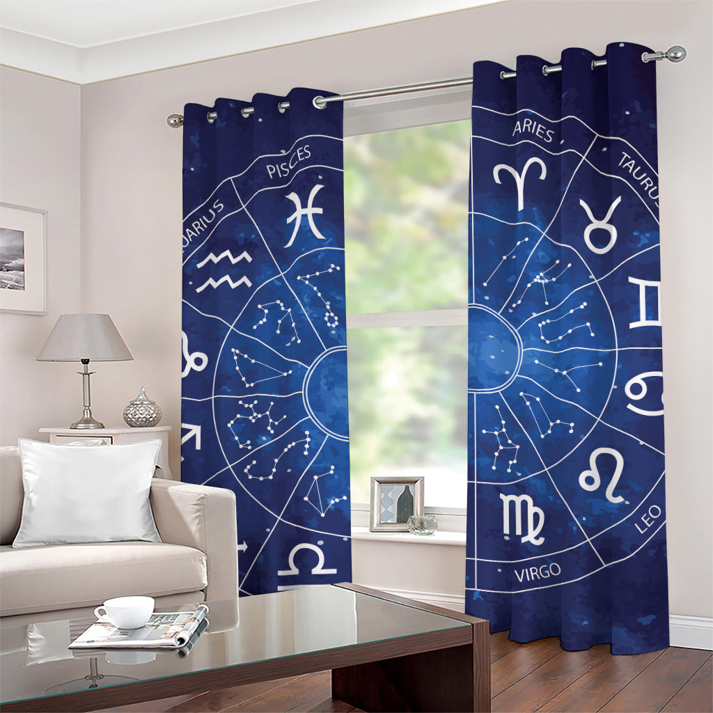 Zodiac Signs Wheel Print Grommet Curtains