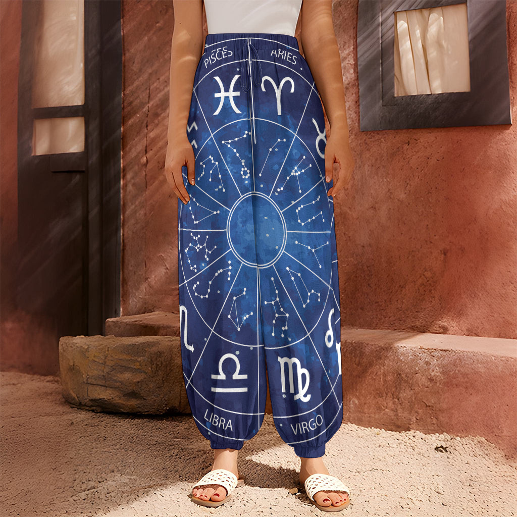 Zodiac Signs Wheel Print Harem Pants
