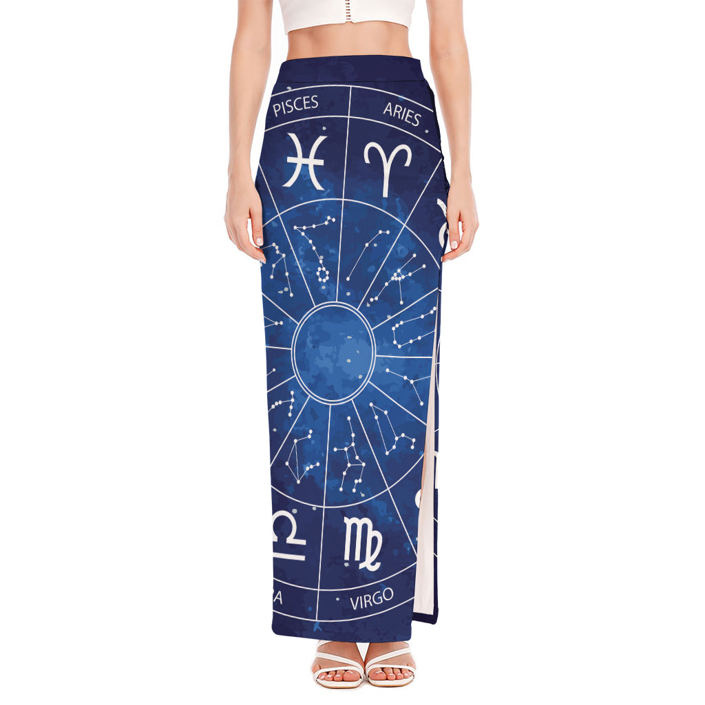 Zodiac Signs Wheel Print High Slit Maxi Skirt