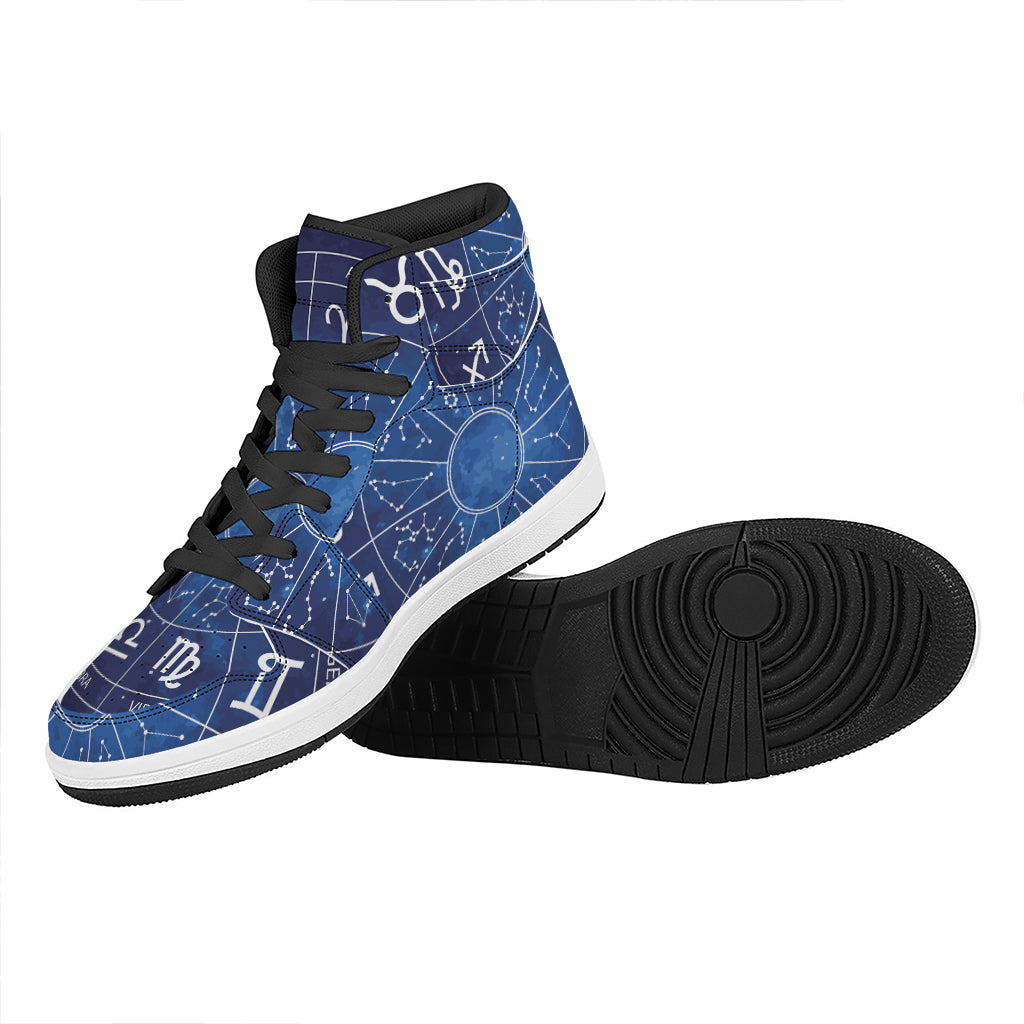 Zodiac Signs Wheel Print High Top Leather Sneakers