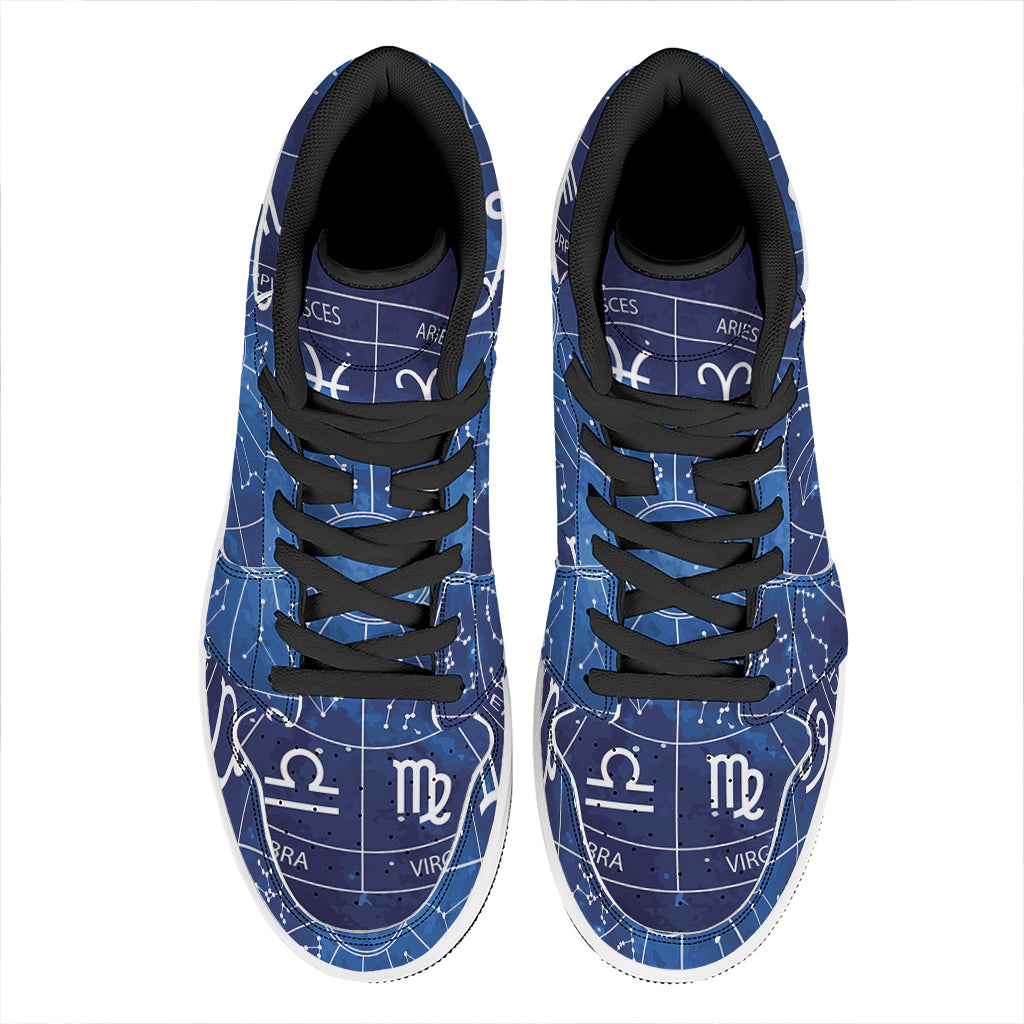 Zodiac Signs Wheel Print High Top Leather Sneakers