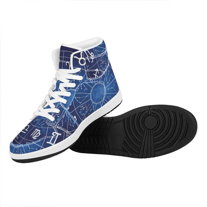 Zodiac Signs Wheel Print High Top Leather Sneakers