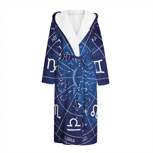 Zodiac Signs Wheel Print Hooded Bathrobe