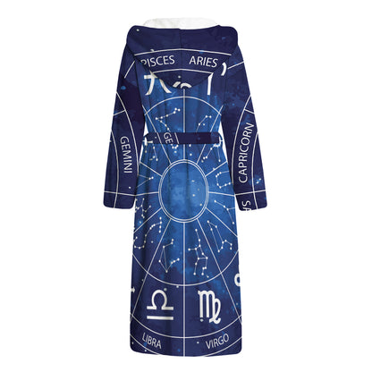 Zodiac Signs Wheel Print Hooded Bathrobe