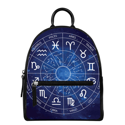 Zodiac Signs Wheel Print Leather Backpack