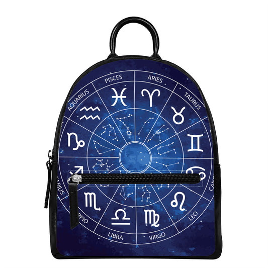 Zodiac Signs Wheel Print Leather Backpack