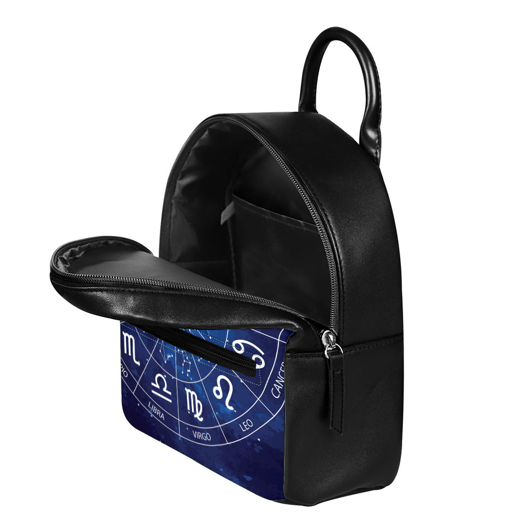 Zodiac Signs Wheel Print Leather Backpack