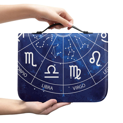 Zodiac Signs Wheel Print Leather Bible Cover