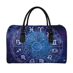Zodiac Signs Wheel Print Leather Duffle Bag