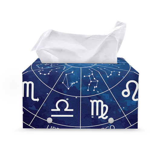 Zodiac Signs Wheel Print Leather Tissue Box Cover