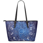 Zodiac Signs Wheel Print Leather Tote Bag