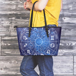 Zodiac Signs Wheel Print Leather Tote Bag