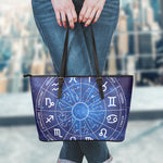 Zodiac Signs Wheel Print Leather Tote Bag