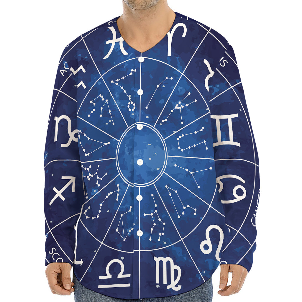 Zodiac Signs Wheel Print Long Sleeve Baseball Jersey