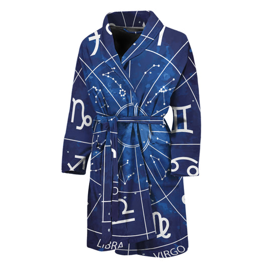 Zodiac Signs Wheel Print Men's Bathrobe