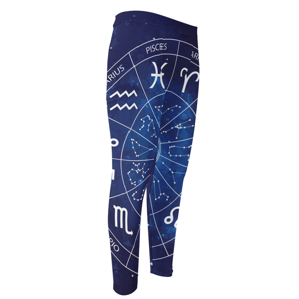 Zodiac Signs Wheel Print Men's Compression Pants
