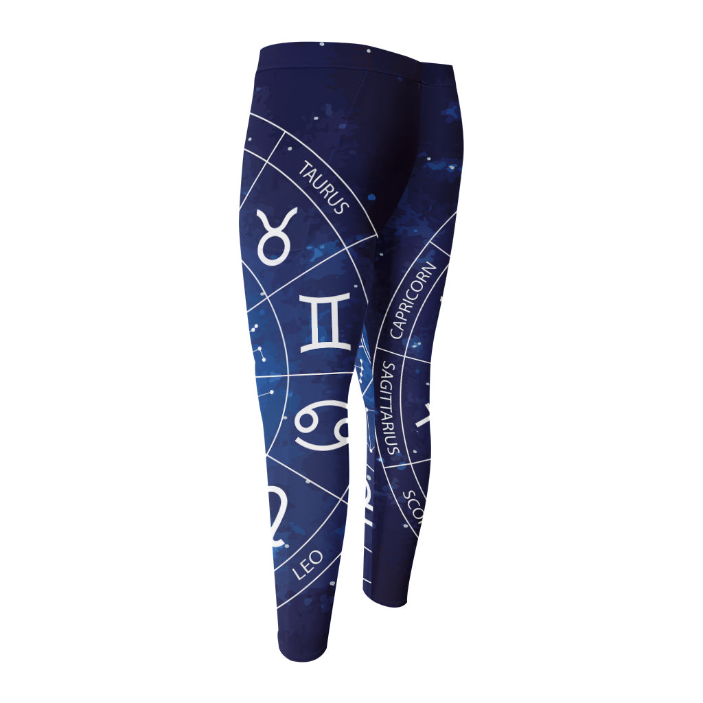 Zodiac Signs Wheel Print Men's Compression Pants