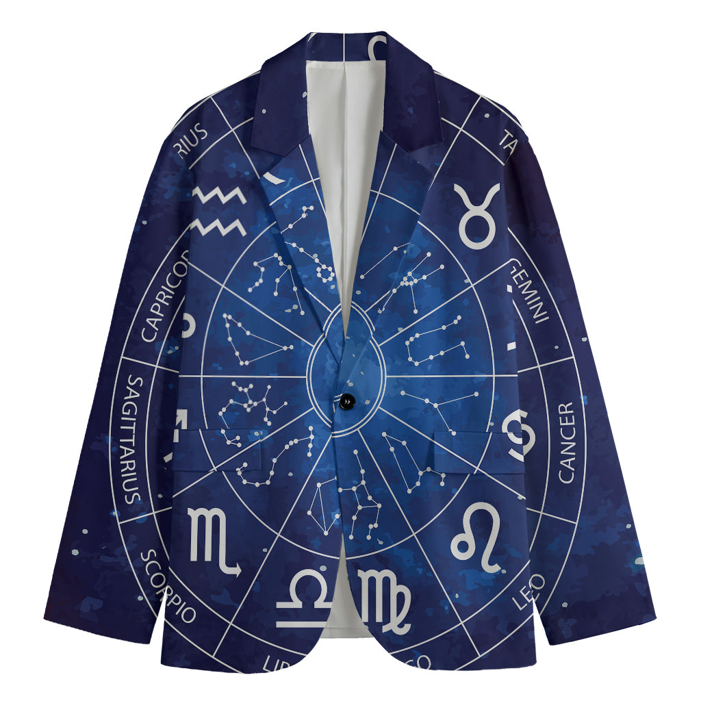 Zodiac Signs Wheel Print Men's Cotton Blazer