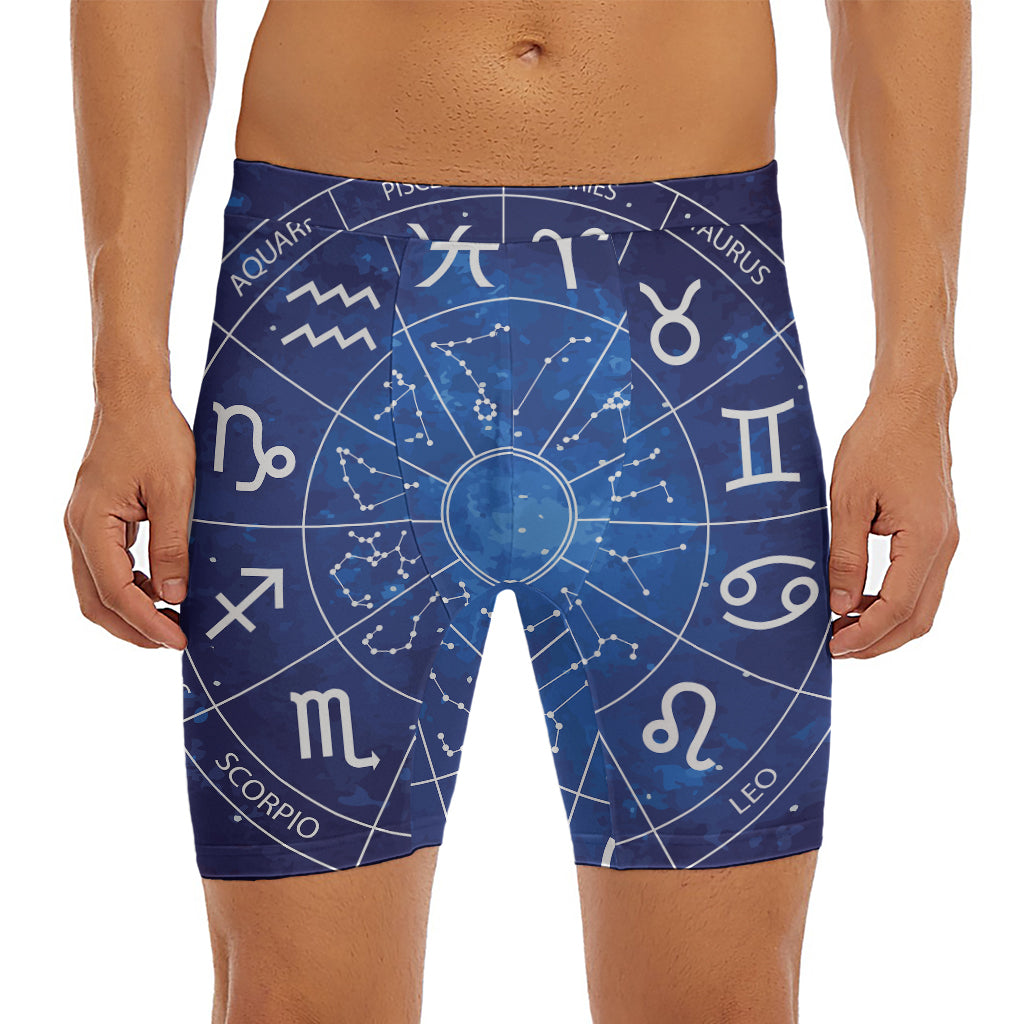 Zodiac Signs Wheel Print Men's Long Boxer Briefs