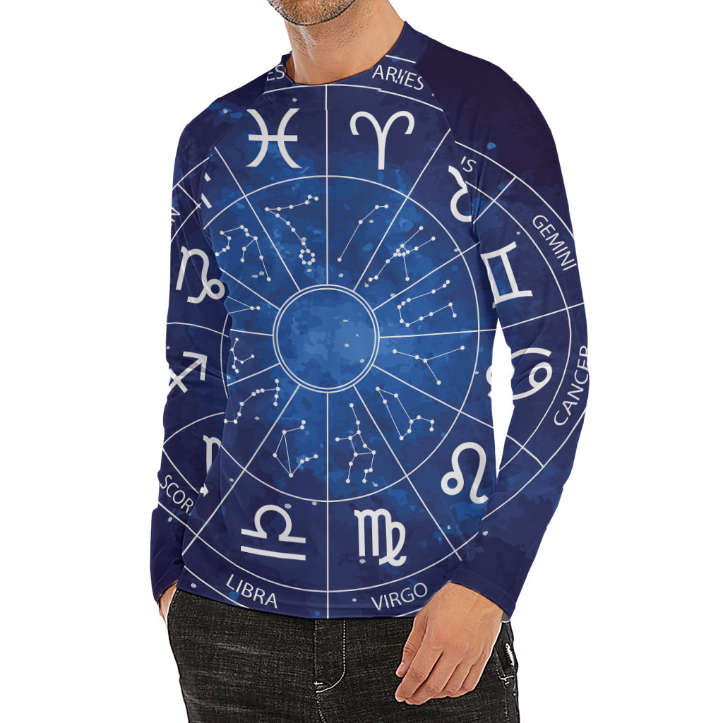 Zodiac Signs Wheel Print Men's Long Sleeve Rash Guard