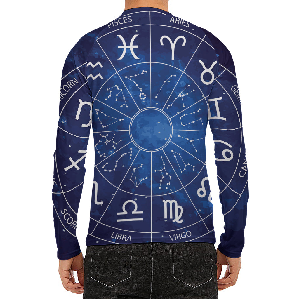 Zodiac Signs Wheel Print Men's Long Sleeve Rash Guard