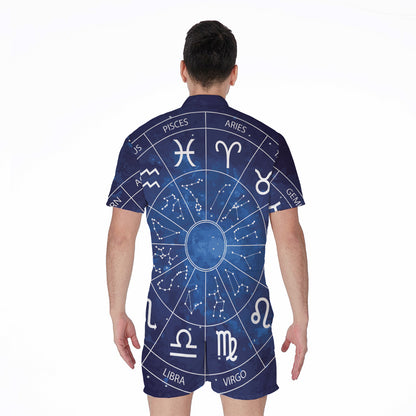 Zodiac Signs Wheel Print Men's Rompers