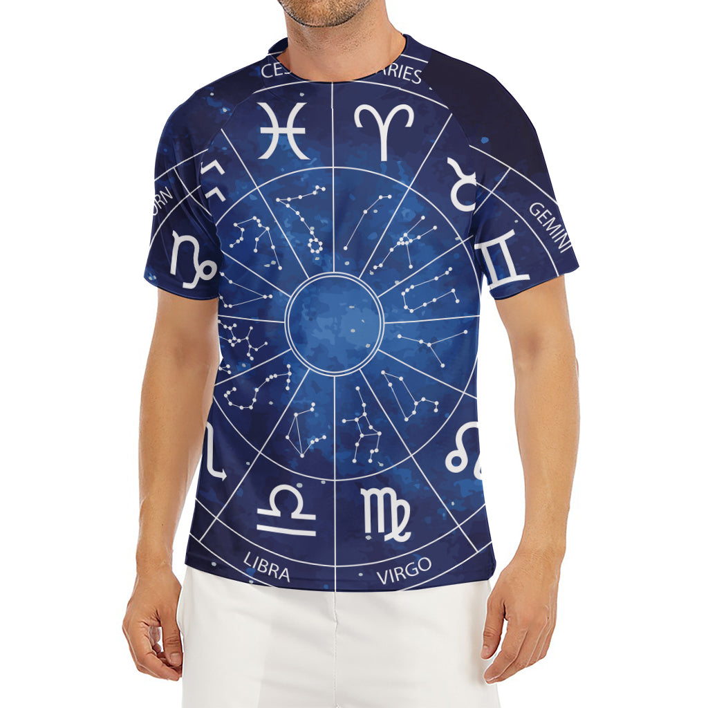 Zodiac Signs Wheel Print Men's Short Sleeve Rash Guard