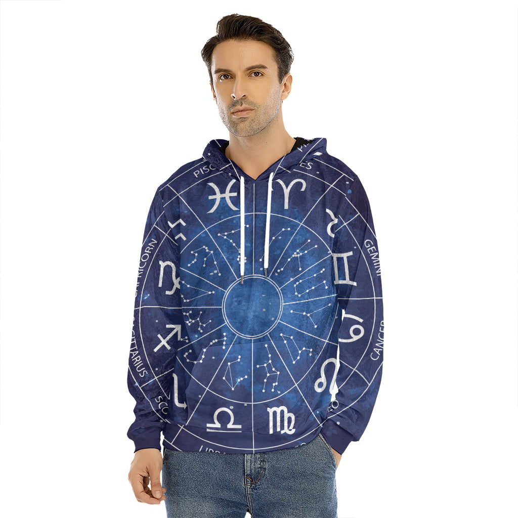 Zodiac Signs Wheel Print Men's Velvet Pullover Hoodie
