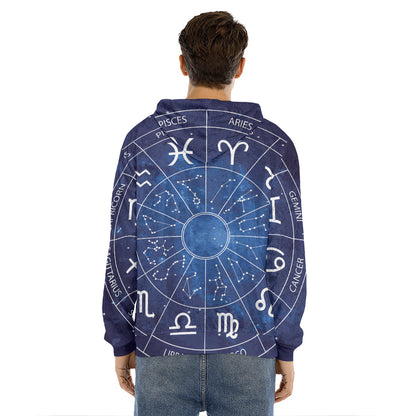 Zodiac Signs Wheel Print Men's Velvet Pullover Hoodie