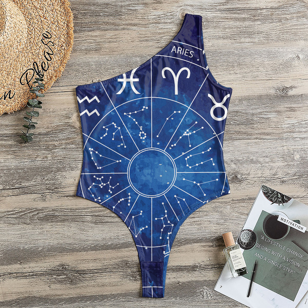 Zodiac Signs Wheel Print One Shoulder Bodysuit