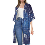 Zodiac Signs Wheel Print Open Front Beach Cover Up