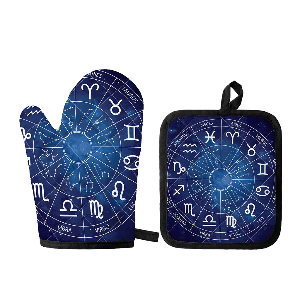 Zodiac Signs Wheel Print Oven Mitt And Pot Holder Set
